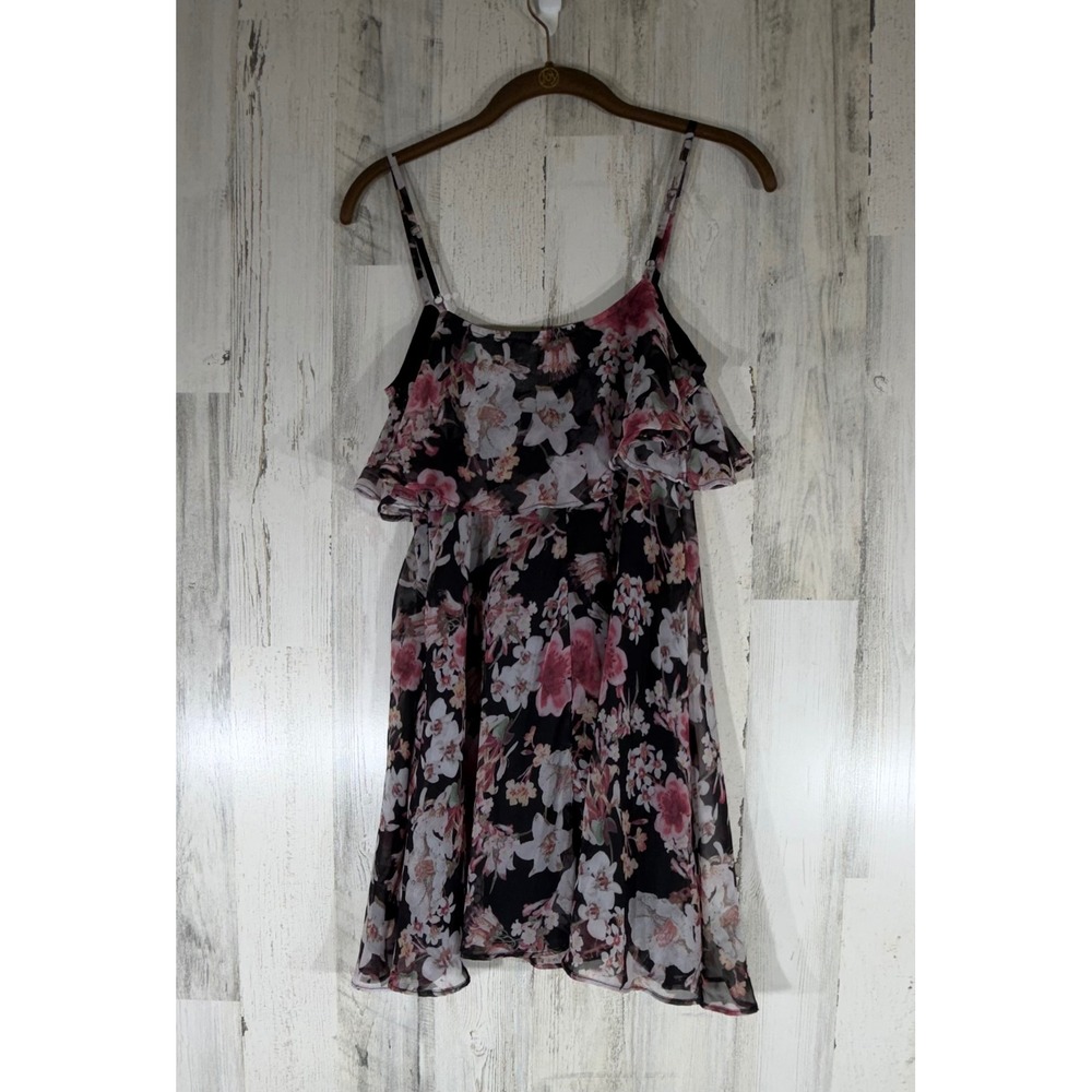 After Party by Nasty Gal Mini Dress Womens Size XXS Black‎ Pink Floral Ruffle